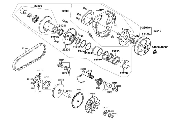 Variator - Variatorrem - Kickaxel - Kickdrev